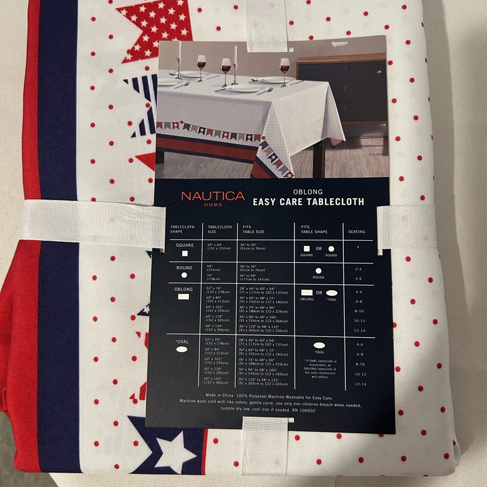 Nautica Red and White Star Polka Dot Tablecloth